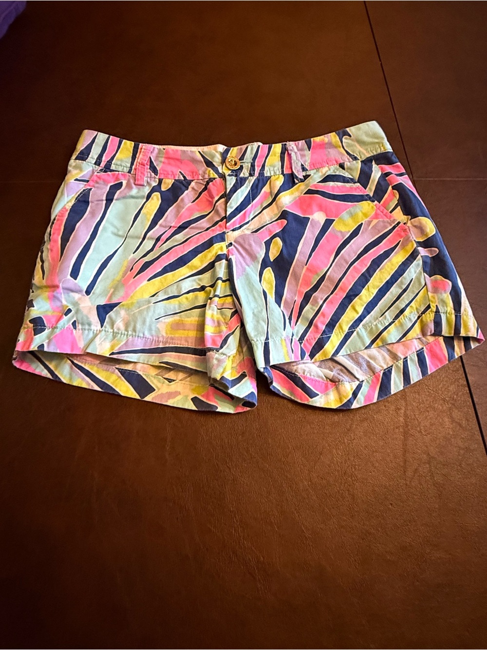Lilly Pulitzer High-Waist Tropical Stripe Shorts in Pink, Yellow & Blue